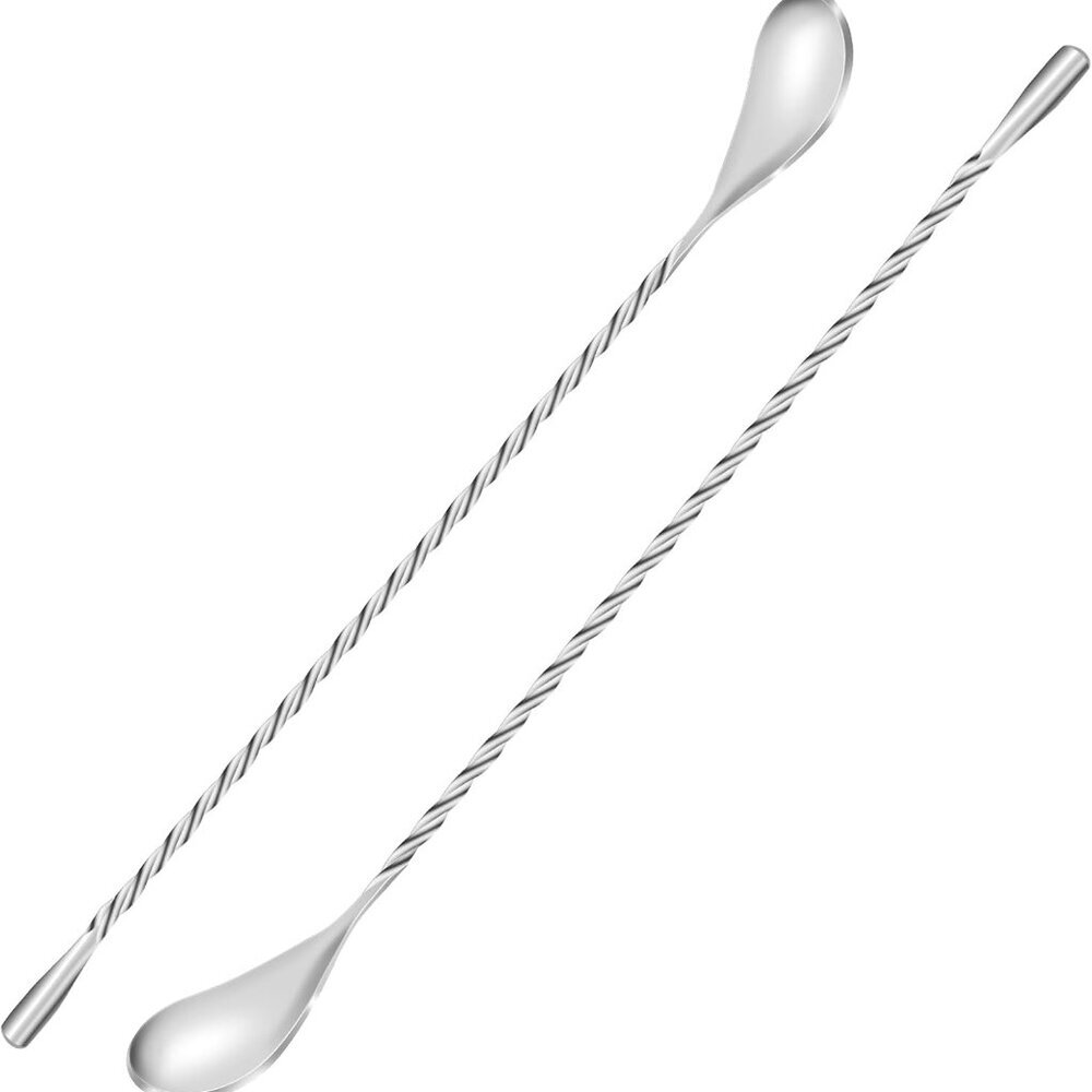 2 Pcs 12 Inch Bar Mixing Spoon Cocktail Spoon Stainless Steel Bar Long Spoon Wit
